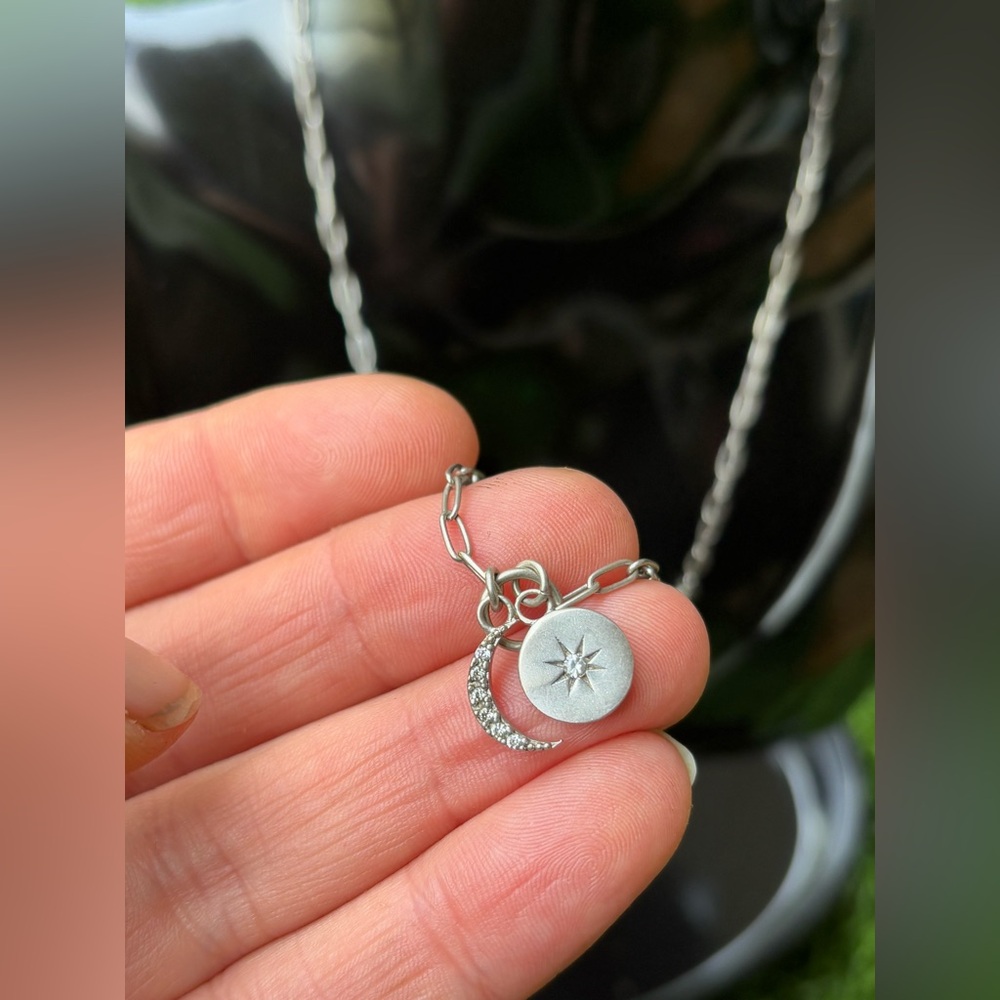 SOLD - DYADEMA Italy 925 Sterling Silver Stamped Moon & Stars Reversible Pendant